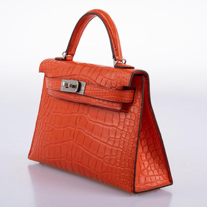 Hermes Kelly 20 Mini II Poppy Matte Alligator Palladium Hardware- 2021, Z