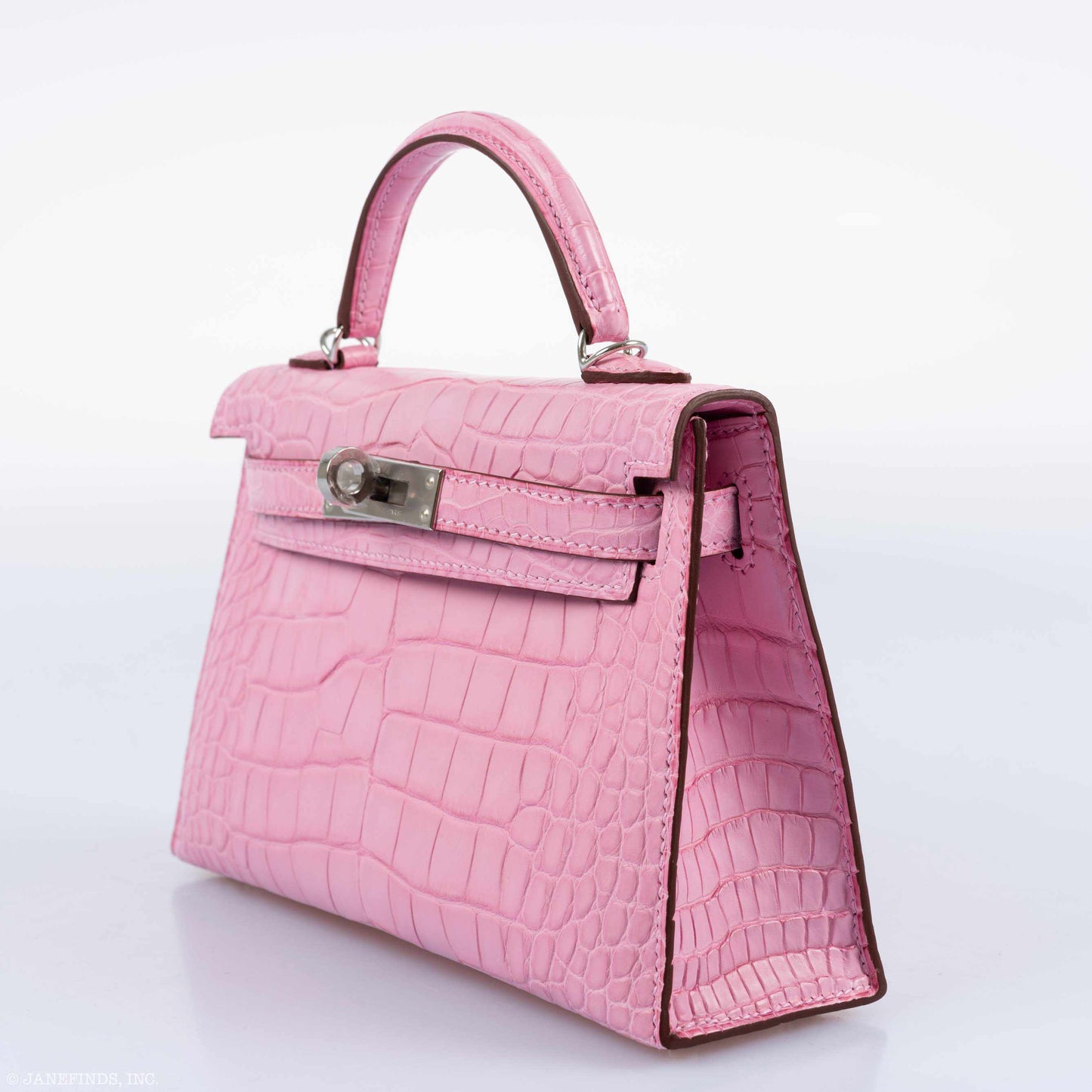 Hermes Kelly 20 Mini II Sellier 5P Bubblegum Matte Pink Alligator Palladium Hardware - 2019, D