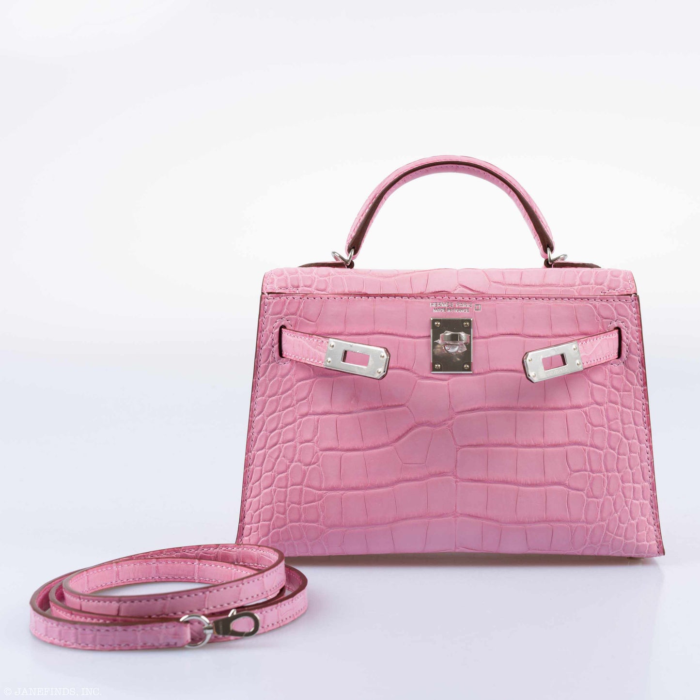 Hermes Kelly 20 Mini II Sellier 5P Bubblegum Matte Pink Alligator Palladium Hardware - 2019, D