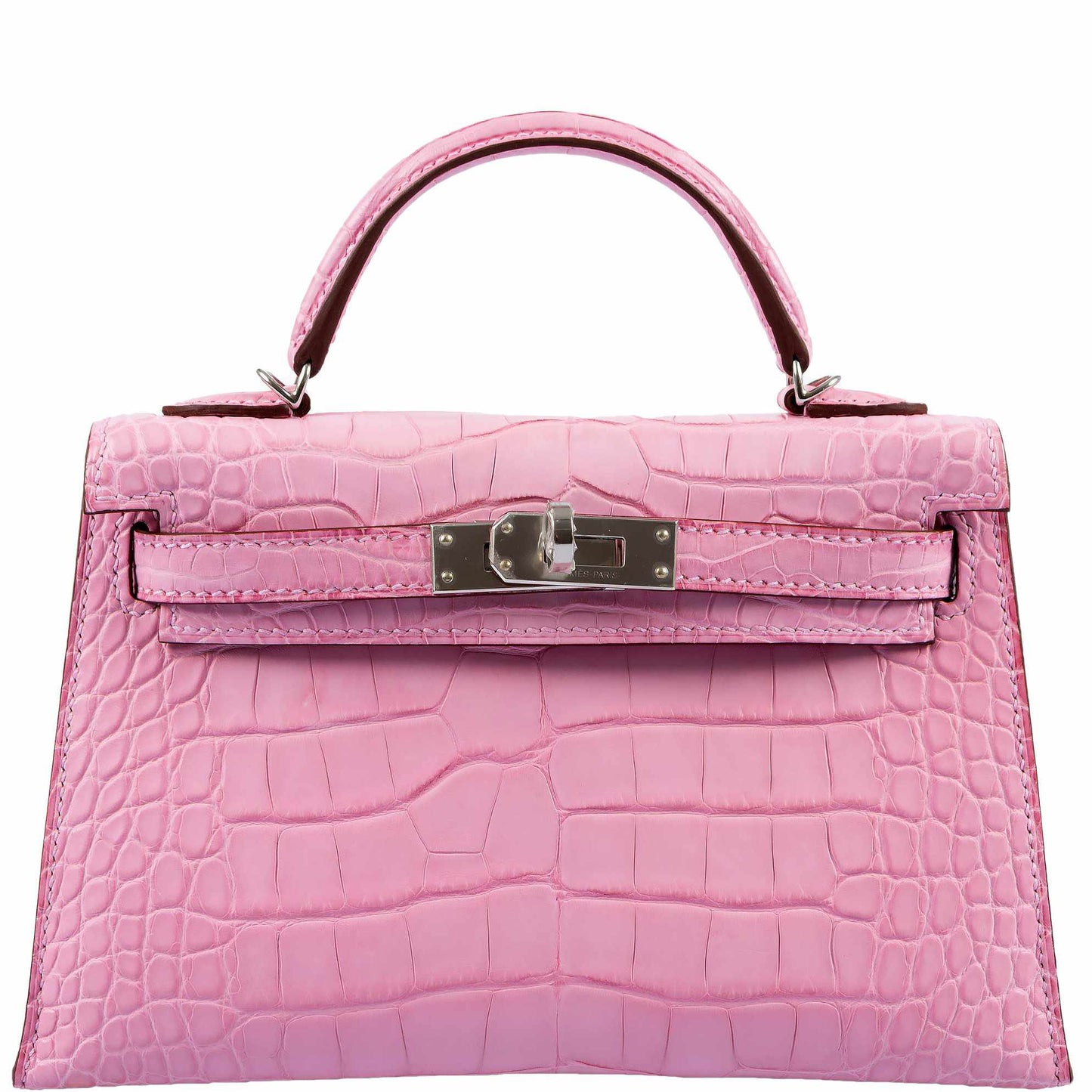 Hermes Kelly 20 Mini II Sellier 5P Bubblegum Matte Pink Alligator Palladium Hardware - 2019, D