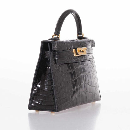 Hermes Kelly 20 Mini II Sellier Black Alligator with Gold Hardware - 2021, Z