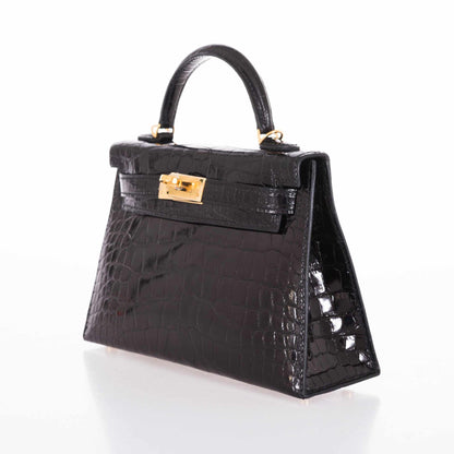 Hermes Kelly 20 Mini II Sellier Black Alligator with Gold Hardware - 2021, Z