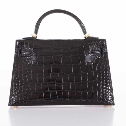 Hermes Kelly 20 Mini II Sellier Black Alligator with Gold Hardware - 2021, Z