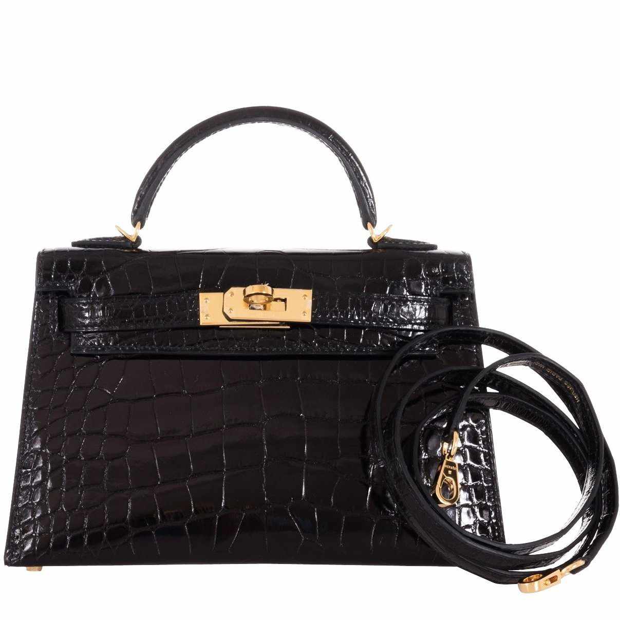 Hermes Kelly 20 Mini II Sellier Black Alligator with Gold Hardware - 2021, Z