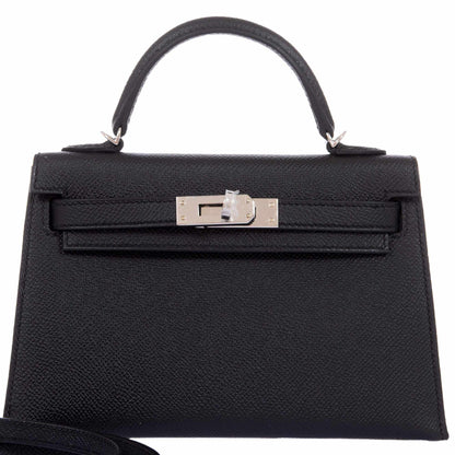 Hermes Kelly 20 Mini II Sellier Black Epsom Palladium Hardware - 2020, Y