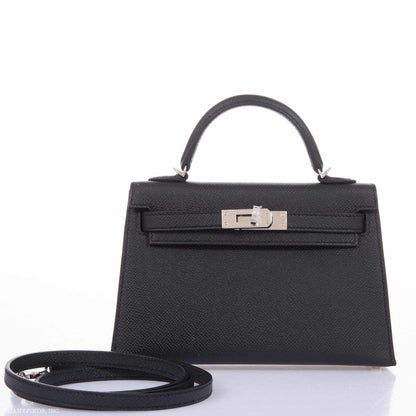 Hermes Kelly 20 Mini II Sellier Black Epsom Palladium Hardware - 2020, Y