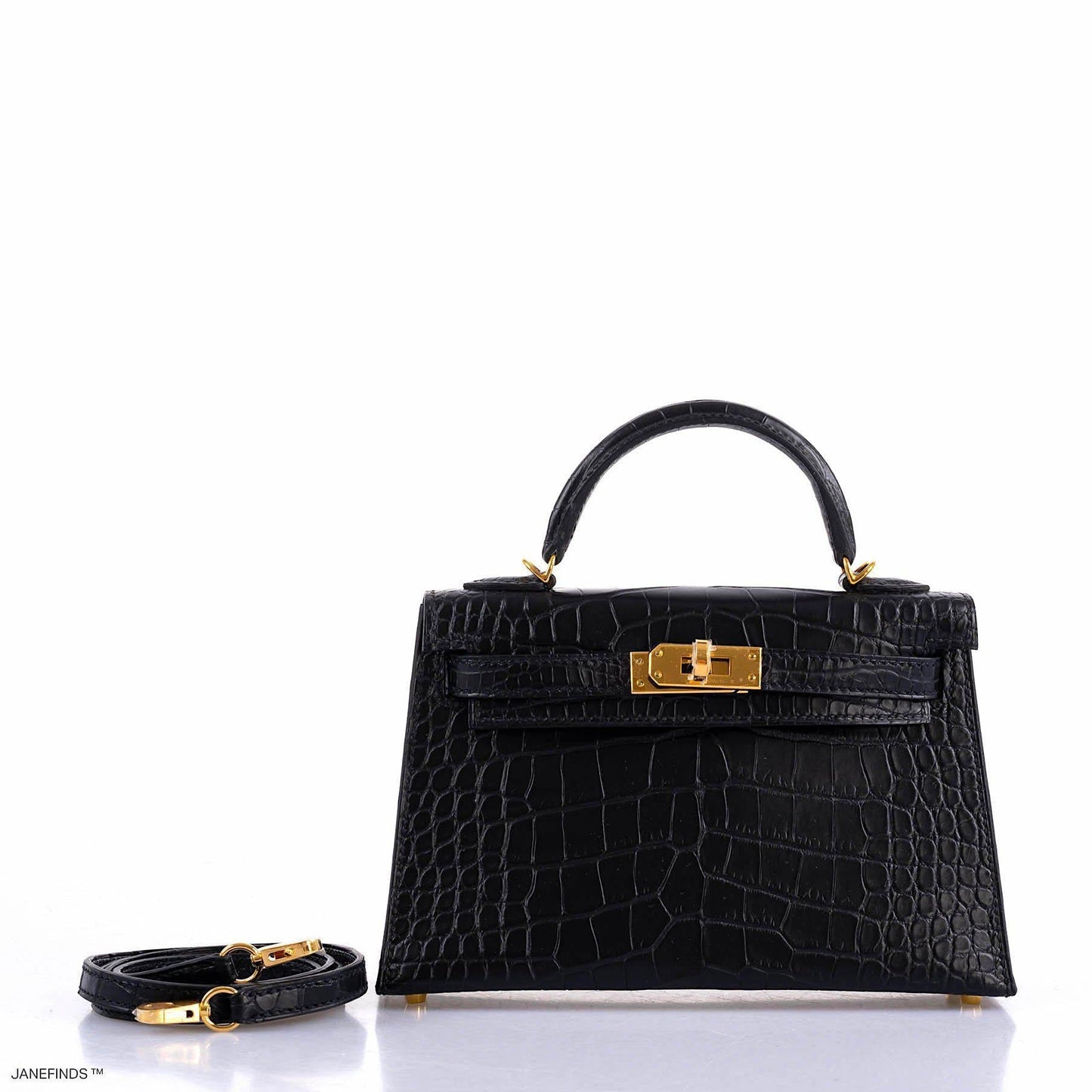 Hermes Kelly 20 Mini II Sellier Black Matte Alligator Gold Hardware - 2019, D