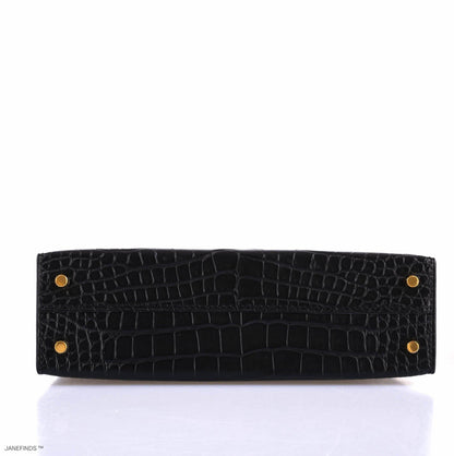 Hermes Kelly 20 Mini II Sellier Black Matte Alligator Gold Hardware - 2019, D