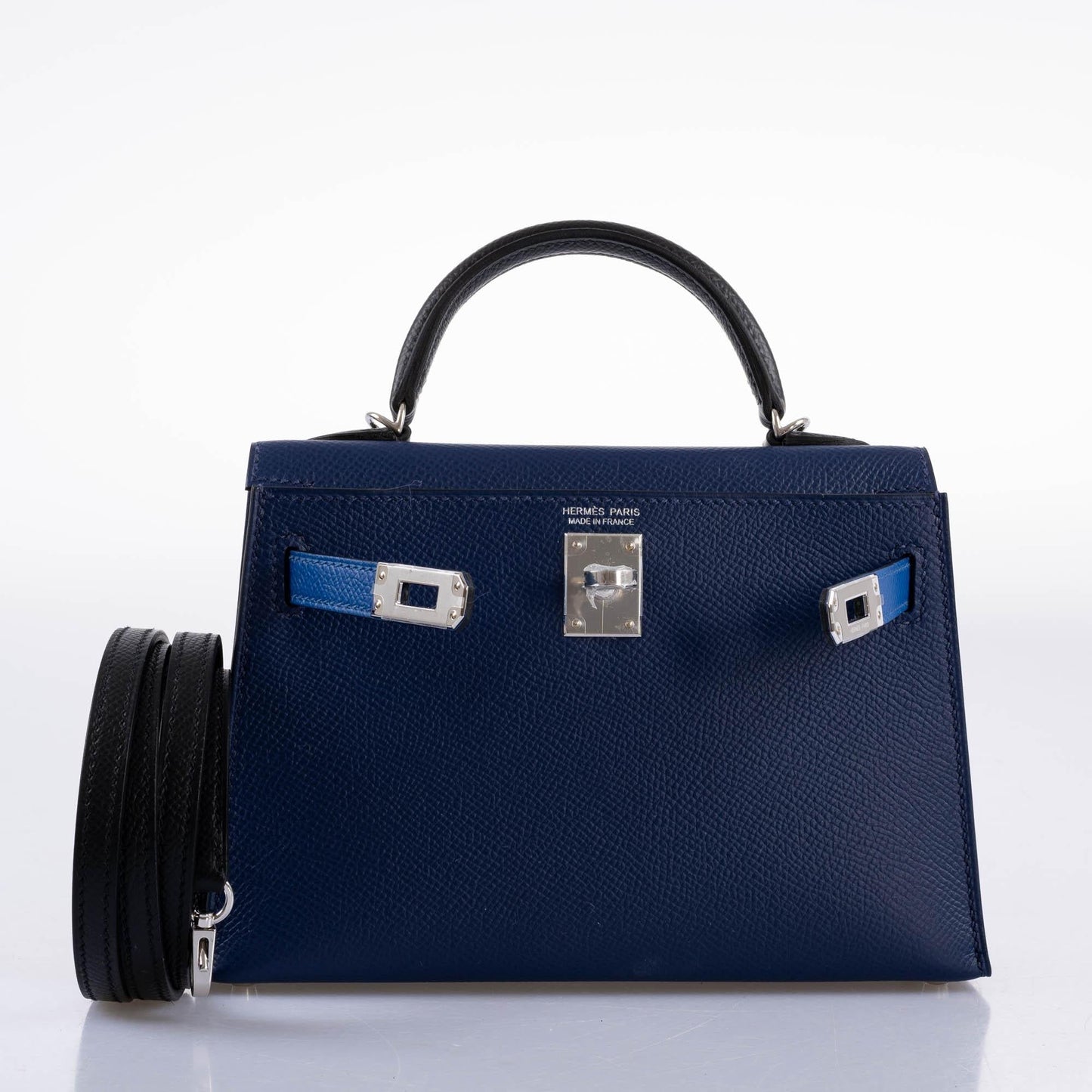 Hermes Kelly 20 Mini II Sellier Bleu Sapphire, Bleu France, Noire Epsom Palladium Hardware- 2021, Z