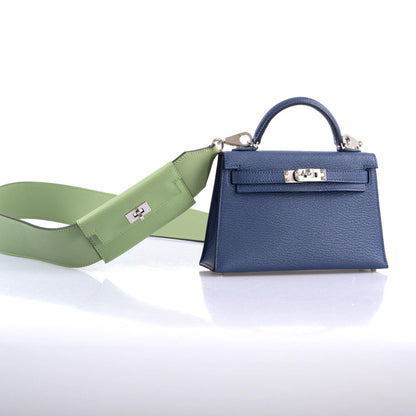 Hermes Kelly 20 Mini II Sellier Blue Brighton & Magnolia Chevre with Palladium Hardware - 2020, Y