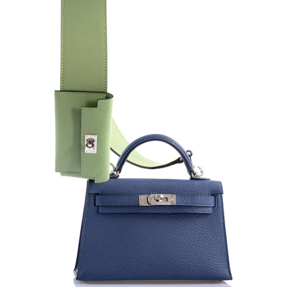 Hermes Kelly 20 Mini II Sellier Blue Brighton & Magnolia Chevre with Palladium Hardware - 2020, Y