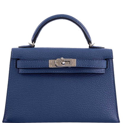 Hermes Kelly 20 Mini II Sellier Blue Brighton & Magnolia Chevre with Palladium Hardware - 2020, Y