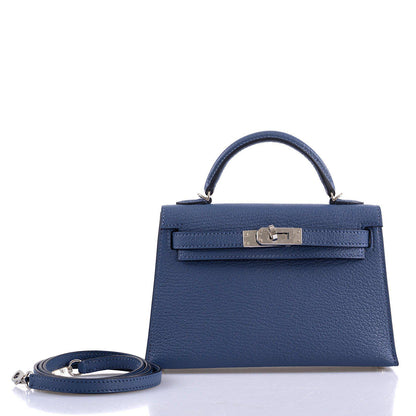 Hermes Kelly 20 Mini II Sellier Blue Brighton & Magnolia Chevre with Palladium Hardware - 2020, Y