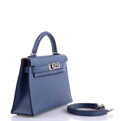 Hermes Kelly 20 Mini II Sellier Blue Brighton & Magnolia Chevre with Palladium Hardware - 2020, Y