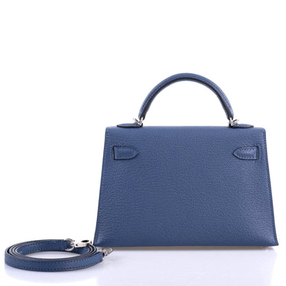 Hermes Kelly 20 Mini II Sellier Blue Brighton & Magnolia Chevre with Palladium Hardware - 2020, Y