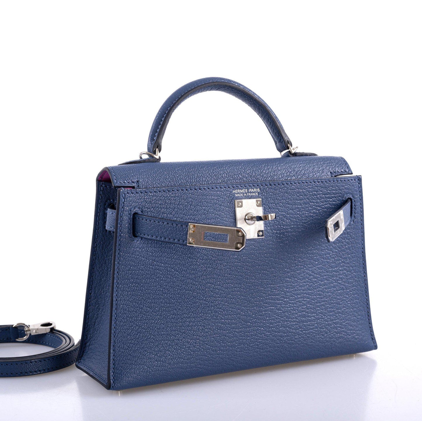 Hermes Kelly 20 Mini II Sellier Blue Brighton & Magnolia Chevre with Palladium Hardware - 2020, Y