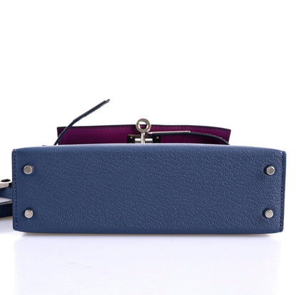 Hermes Kelly 20 Mini II Sellier Blue Brighton & Magnolia Chevre with Palladium Hardware - 2020, Y