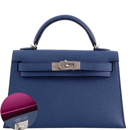 Hermes Kelly 20 Mini II Sellier Blue Brighton & Magnolia Chevre with Palladium Hardware - 2020, Y