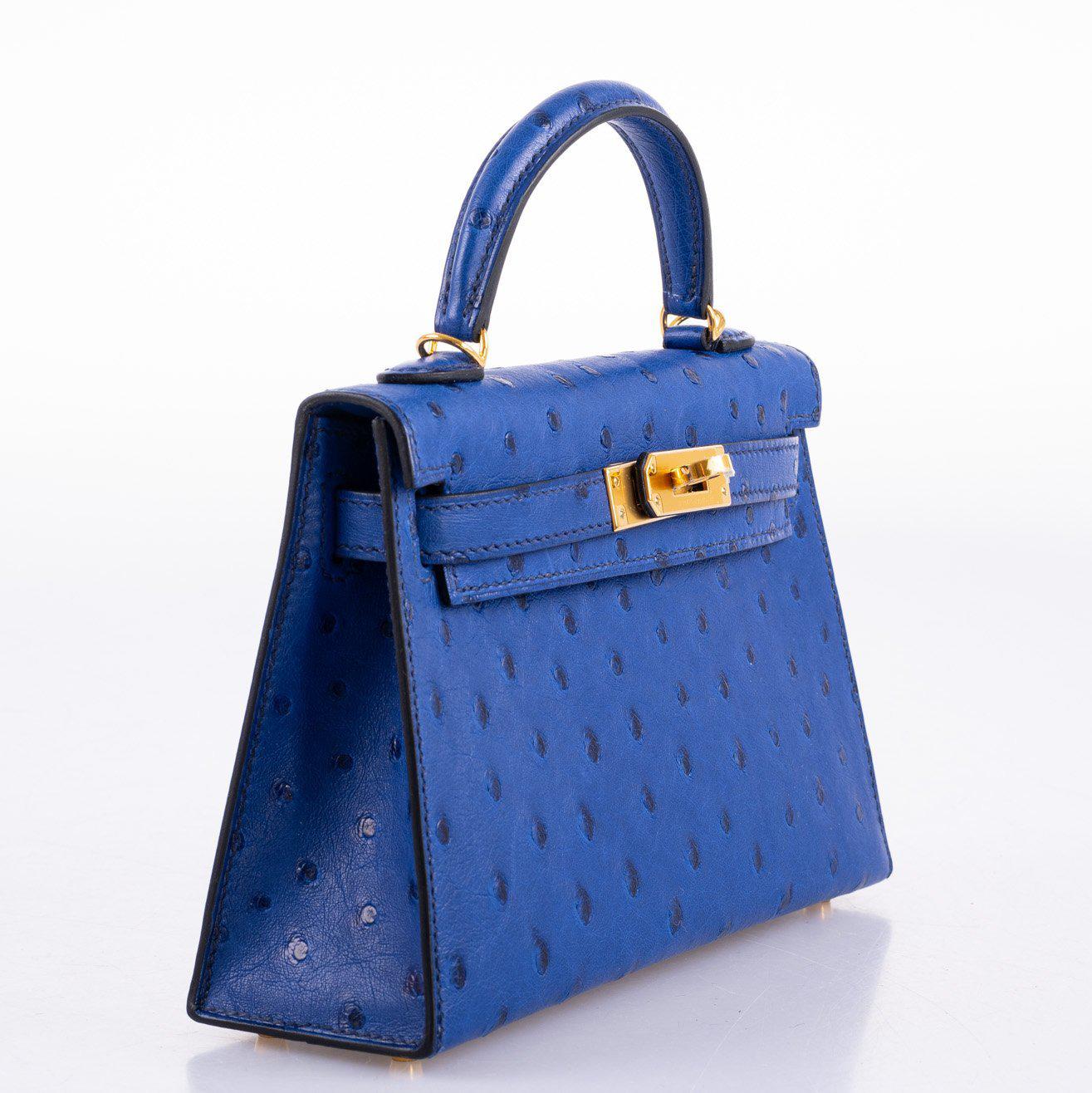 Hermes Kelly 20 Mini II Sellier Blue Sapphire Ostrich Gold Hardware - 2018, C