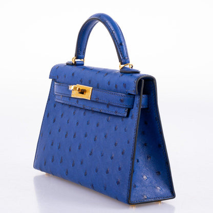 Hermes Kelly 20 Mini II Sellier Blue Sapphire Ostrich Gold Hardware - 2018, C