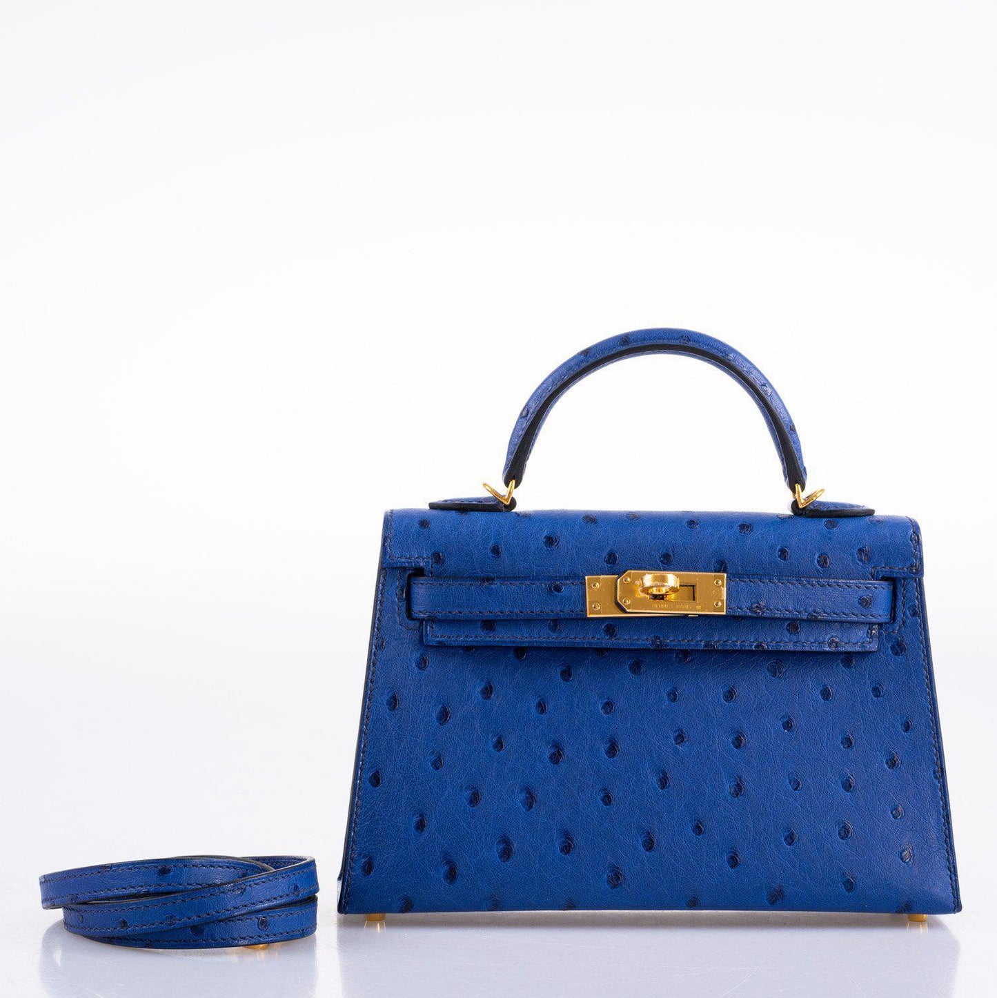 Hermes Kelly 20 Mini II Sellier Blue Sapphire Ostrich Gold Hardware - 2018, C