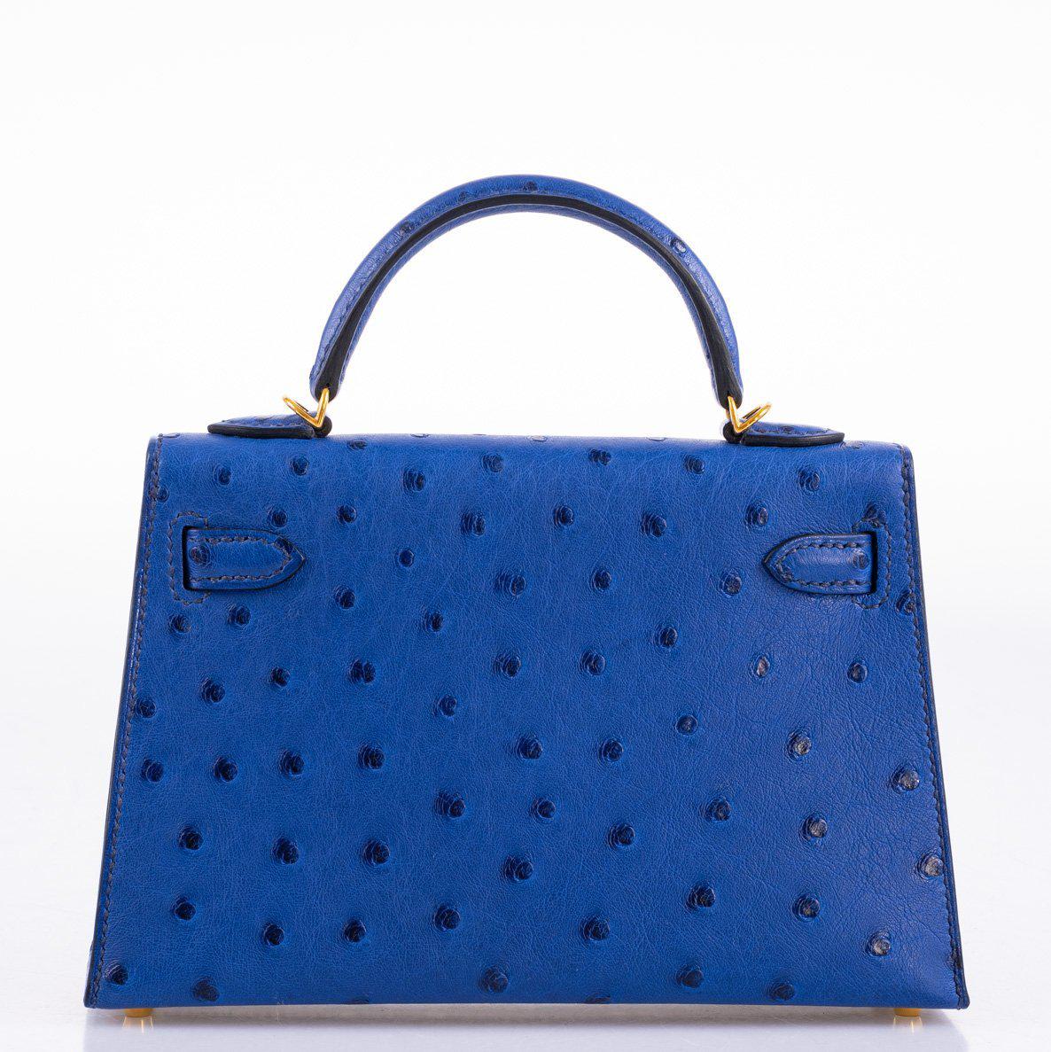 Hermes Kelly 20 Mini II Sellier Blue Sapphire Ostrich Gold Hardware - 2018, C