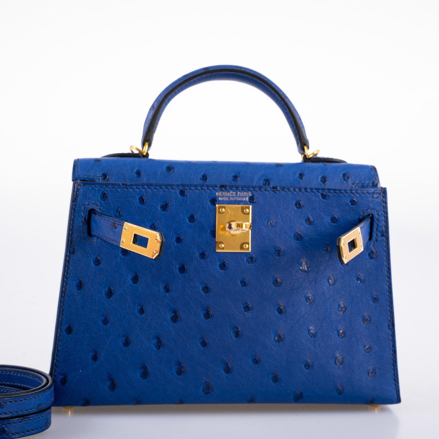 Hermes Kelly 20 Mini II Sellier Blue Sapphire Ostrich Gold Hardware - 2018, C