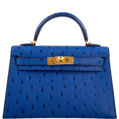 Hermes Kelly 20 Mini II Sellier Blue Sapphire Ostrich Gold Hardware - 2018, C