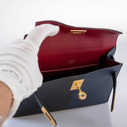 Hermes Kelly 20 Mini II Sellier "Casaque" style Black, Indigo & Rouge H Epsom with Gold Hardware - 2021, Z