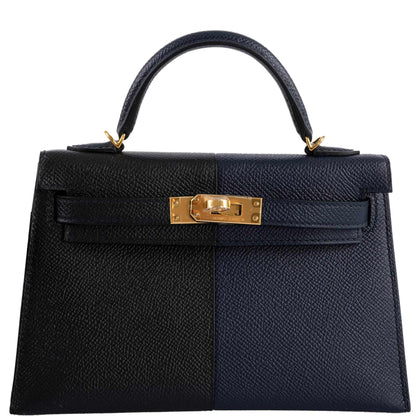 Hermes Kelly 20 Mini II Sellier "Casaque" style Black, Indigo & Rouge H Epsom with Gold Hardware - 2021, Z