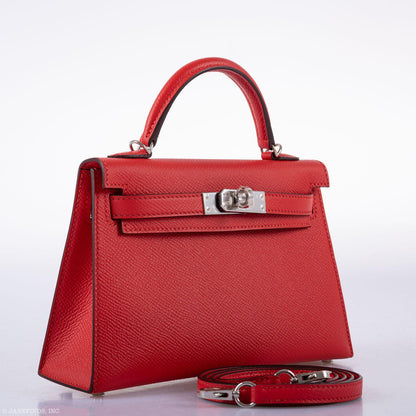 Hermes Kelly 20 Mini II Sellier Rouge Tomate Epsom Palladium Hardware - 2020, Y