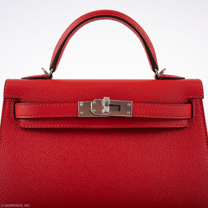 Hermes Kelly 20 Mini II Sellier Rouge Tomate Epsom Palladium Hardware - 2020, Y