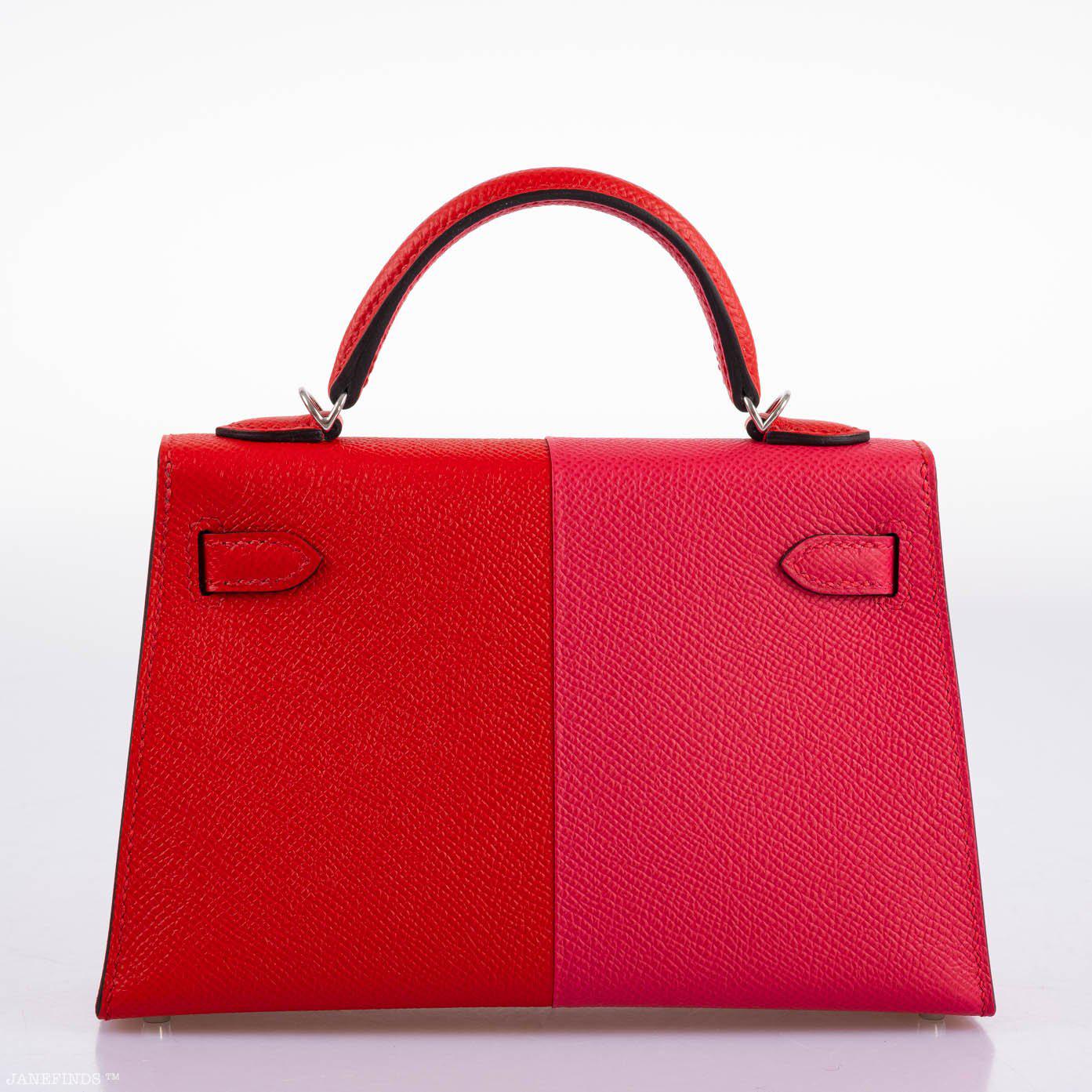 Hermes Kelly 20 Mini II Sellier Tri-color Rose Extreme, Rouge de Coeur, Bleu Zanzibar Epsom Palladium - 2021, Z