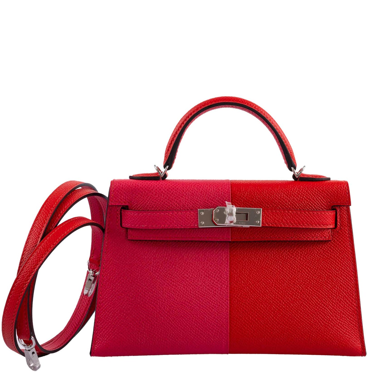 Hermes Kelly 20 Mini II Sellier Tri-color Rose Extreme, Rouge de Coeur, Bleu Zanzibar Epsom Palladium - 2021, Z