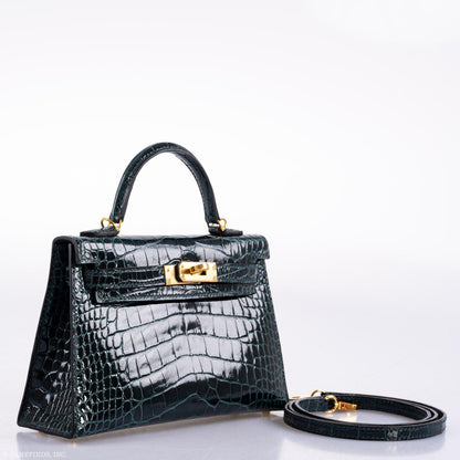 Hermes Kelly 20 Mini II Sellier Vert Cypress Alligator Gold Hardware - 2019, D