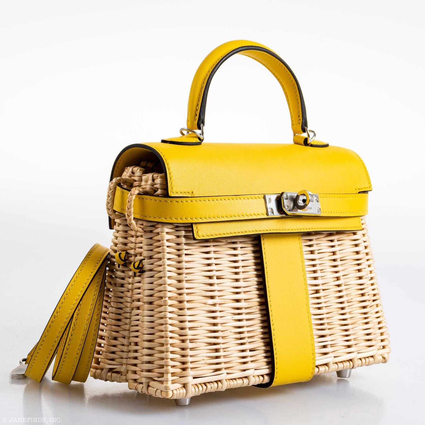 Hermes Kelly 20 Mini Picnic Jaune de Naples, Swift & Osier Wicker Palladium Hardware - 2019, D