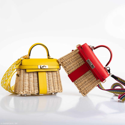 Hermes Kelly 20 Mini Picnic Jaune de Naples, Swift & Osier Wicker Palladium Hardware - 2019, D