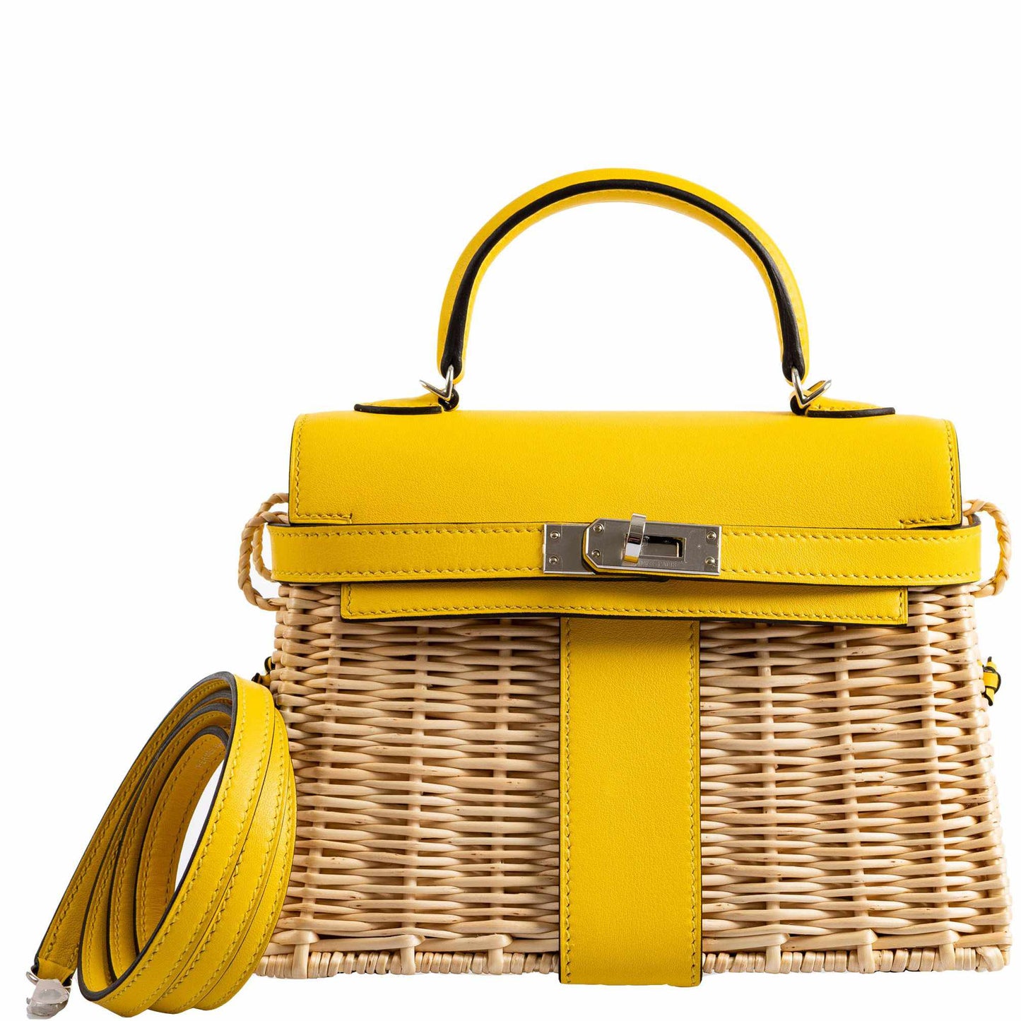 Hermes Kelly 20 Mini Picnic Jaune de Naples, Swift & Osier Wicker Palladium Hardware - 2019, D