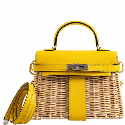 Hermes Kelly 20 Mini Picnic Jaune de Naples, Swift & Osier Wicker Palladium Hardware - 2019, D