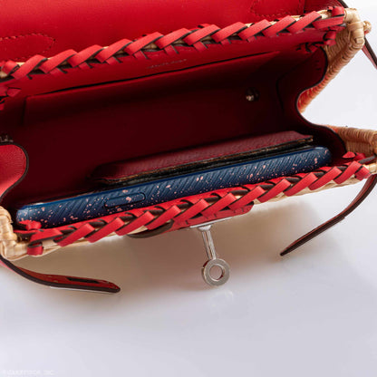 Hermes Kelly 20 Mini Picnic Rouge De Coeur, Swift & Osier Wicker Palladium Hardware - 2019, D