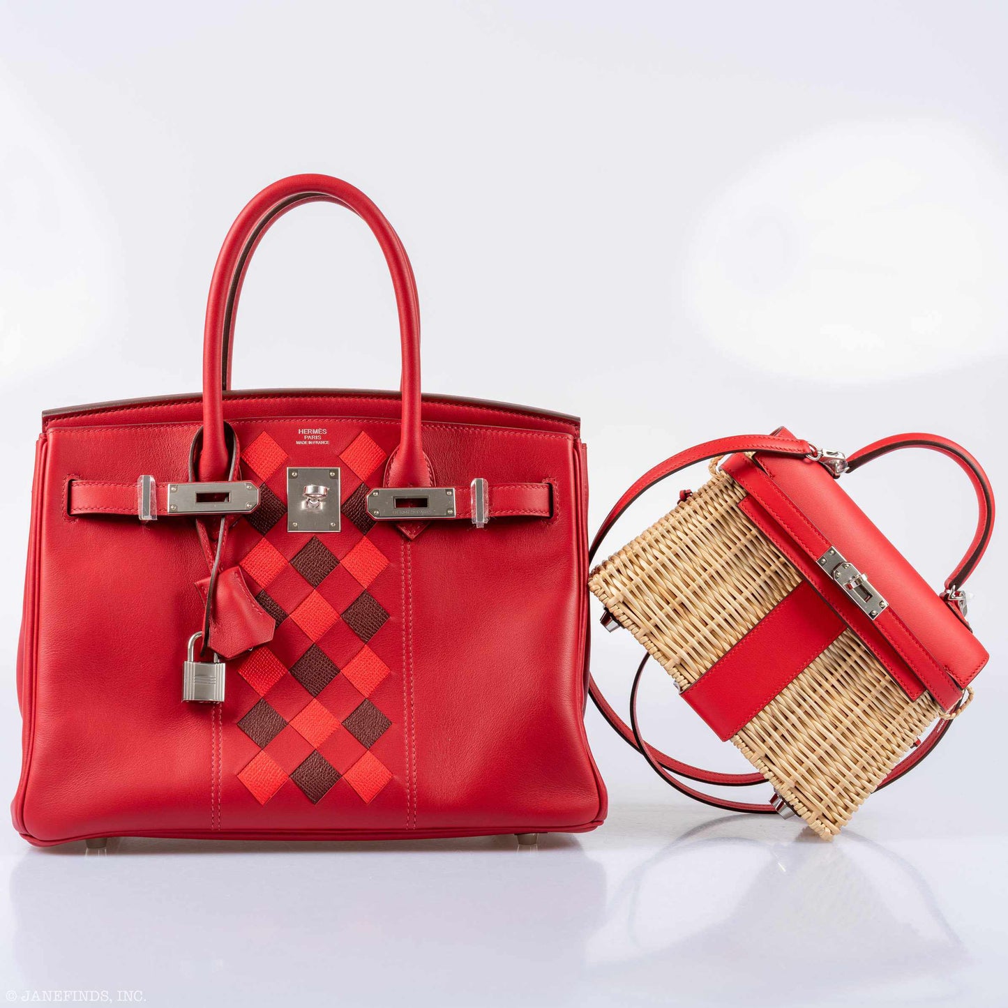 Hermes Kelly 20 Mini Picnic Rouge De Coeur, Swift & Osier Wicker Palladium Hardware - 2019, D