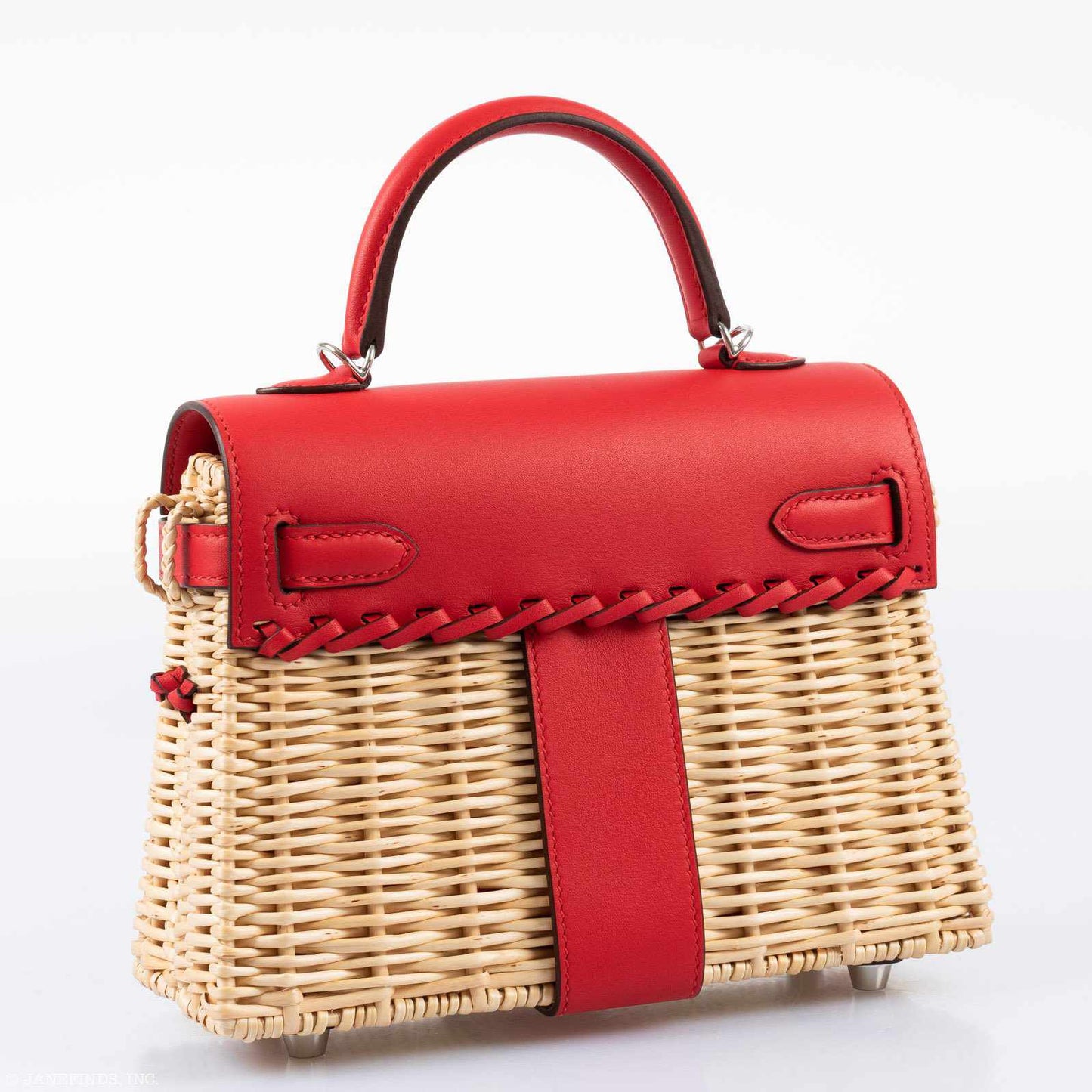 Hermes Kelly 20 Mini Picnic Rouge De Coeur, Swift & Osier Wicker Palladium Hardware - 2019, D