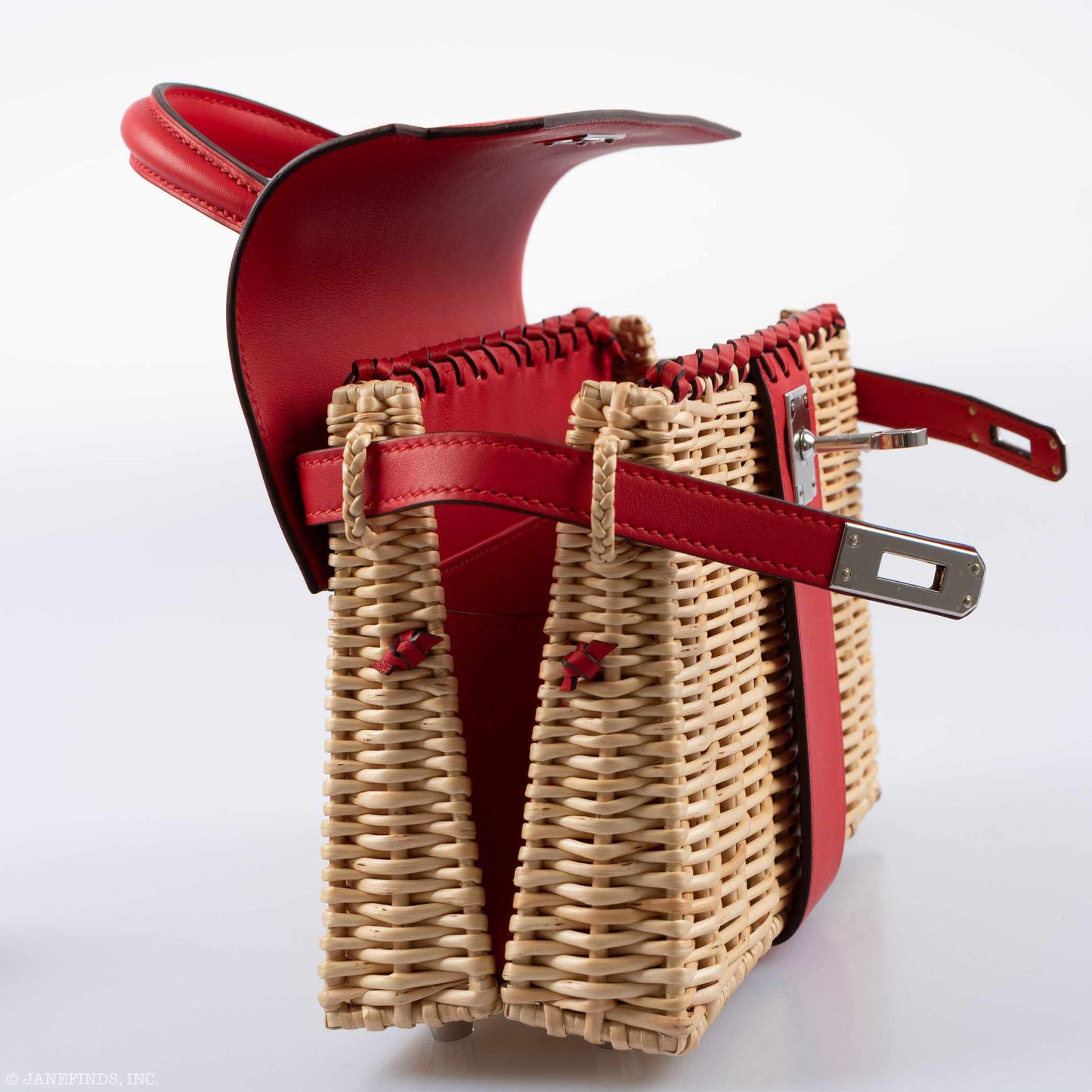 Hermes Kelly 20 Mini Picnic Rouge De Coeur, Swift & Osier Wicker Palladium Hardware - 2019, D