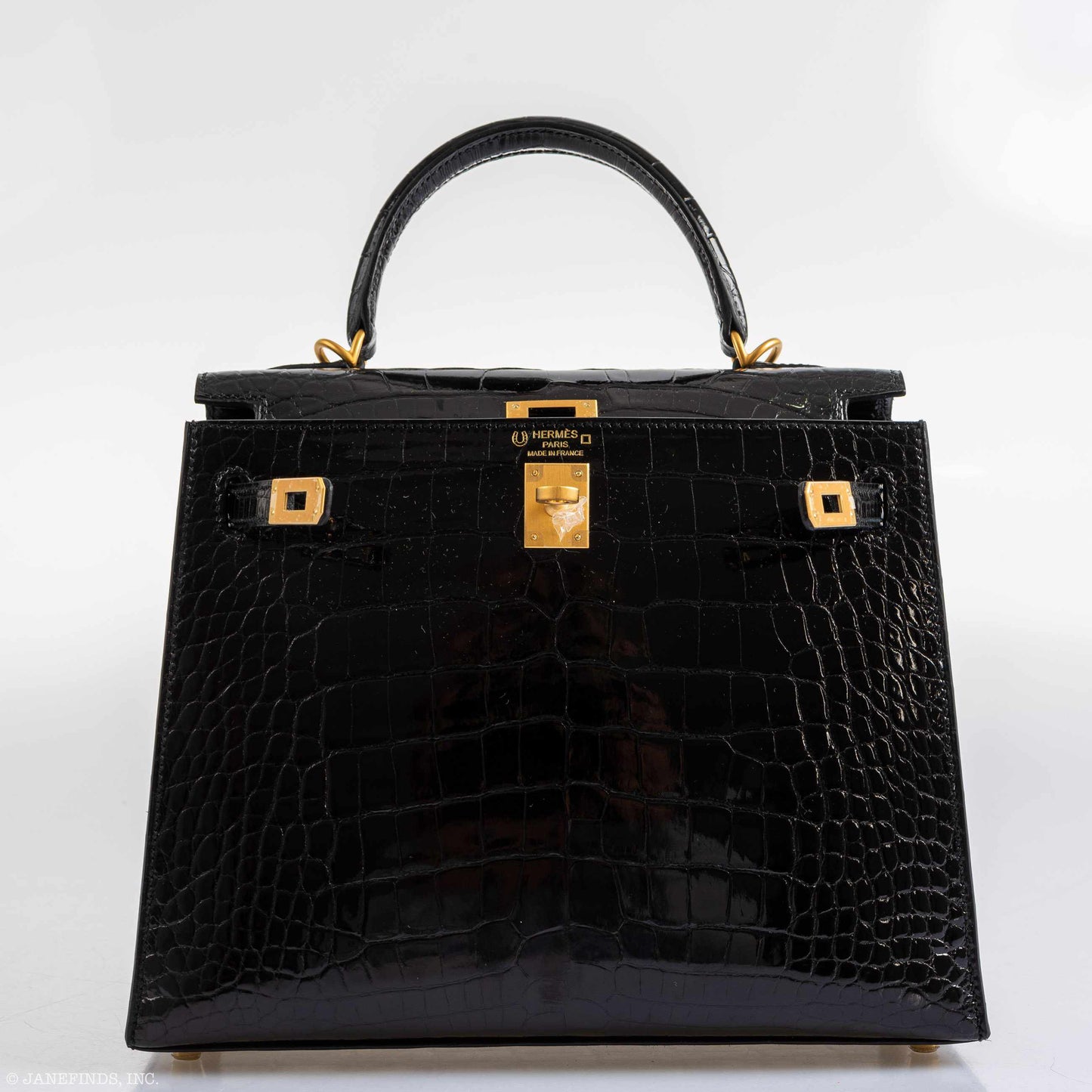 Hermes Kelly 25 HSS Sellier Black Shiny Alligator Brushed Gold Hardware - 2019, D