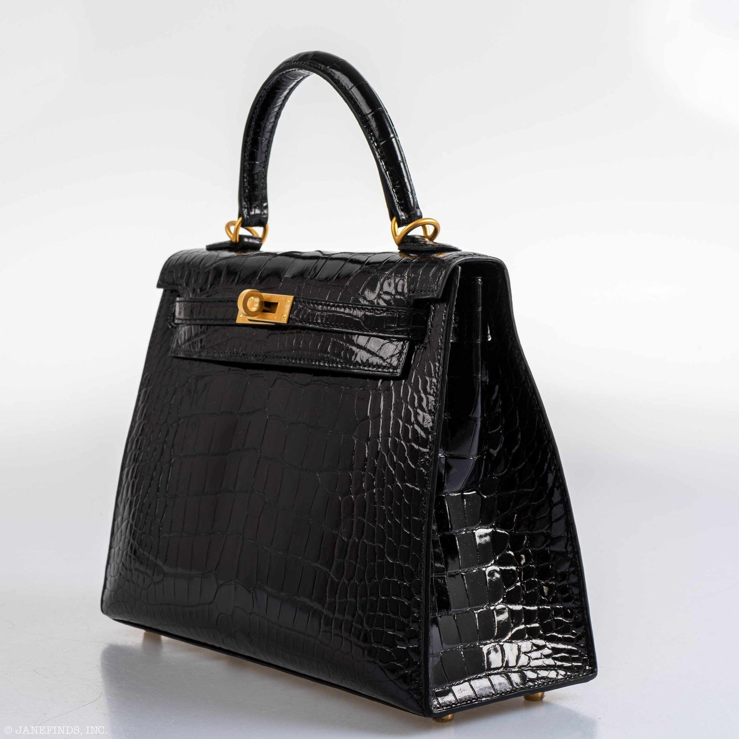 Hermes Kelly 25 HSS Sellier Black Shiny Alligator Brushed Gold Hardware - 2019, D