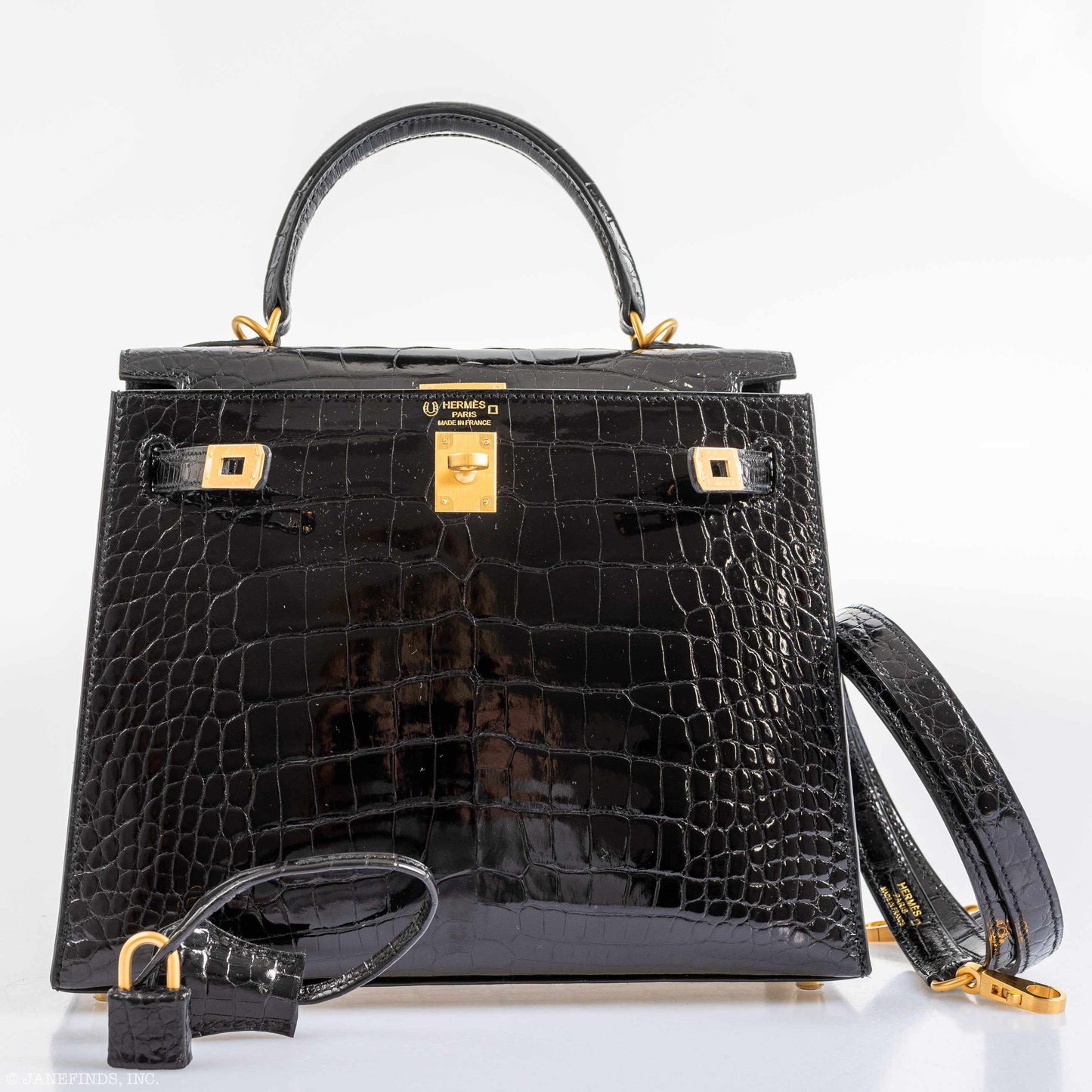 Hermes Kelly 25 HSS Sellier Black Shiny Alligator Brushed Gold Hardware - 2019, D