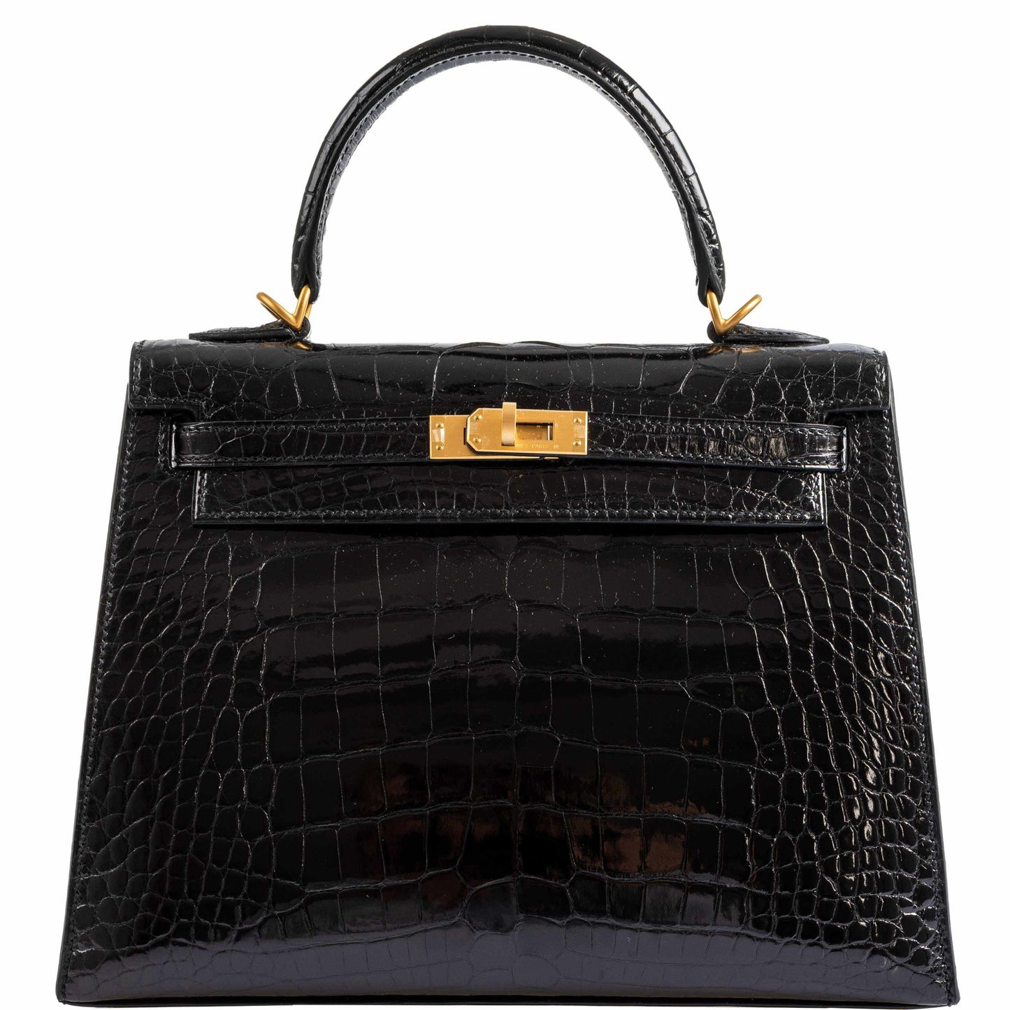 Hermes Kelly 25 HSS Sellier Black Shiny Alligator Brushed Gold Hardware - 2019, D