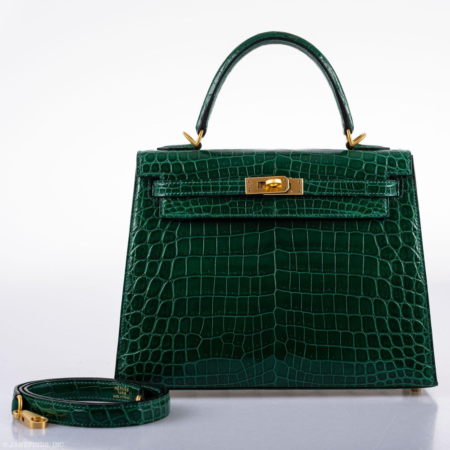 Hermes Kelly 25 HSS Sellier Emerald Nilo Crocodile & Cassis Brushed Gold Hardware - 2018, C