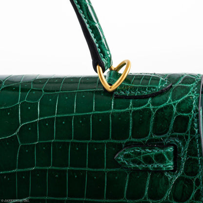 Hermes Kelly 25 HSS Sellier Emerald Nilo Crocodile & Cassis Brushed Gold Hardware - 2018, C