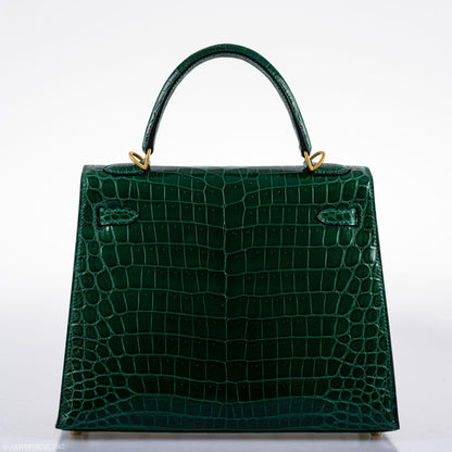 Hermes Kelly 25 HSS Sellier Emerald Nilo Crocodile & Cassis Brushed Gold Hardware - 2018, C